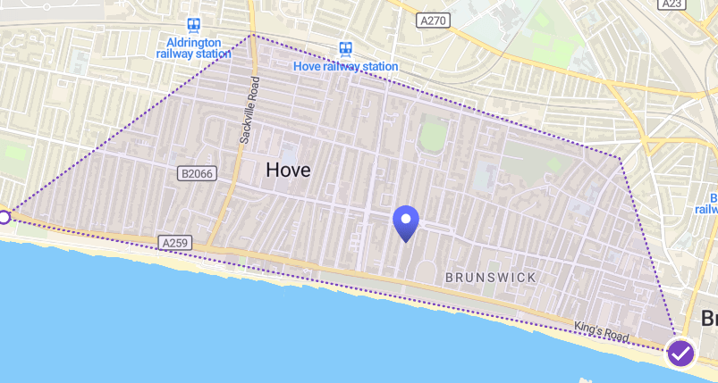 A radius map showing Hove and Brighton